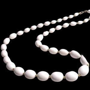 Monet Vintage Single Strand White Lucite Beaded Gold-Tone Spacer Necklace